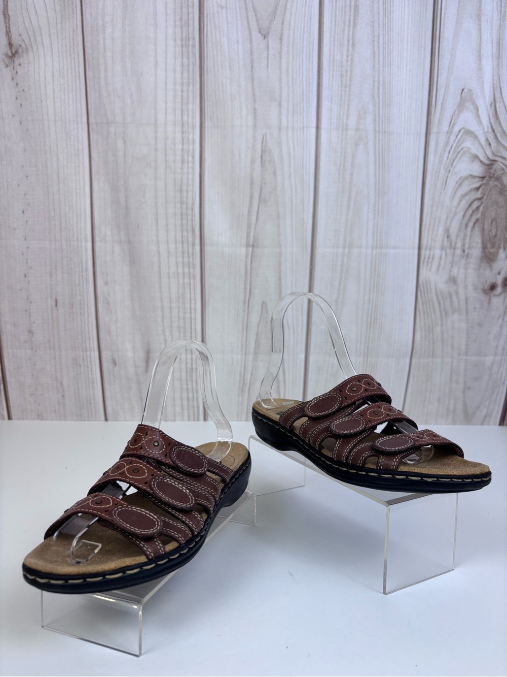 Clarks Leisa Cacti Q Leather Multi-Strap Slide Lightweight Sandals Brown Size 7 - Picture 4 of 15